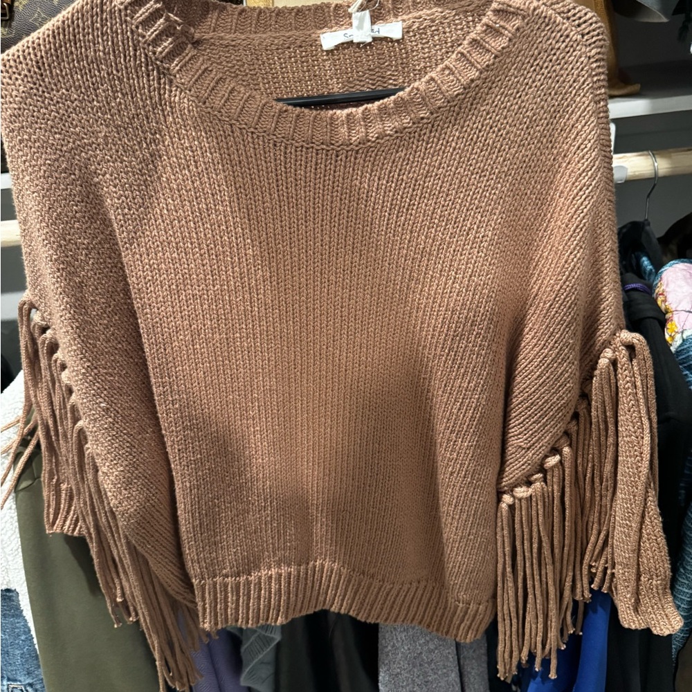 Splendid Tan Sweater with Fringe Sleeves